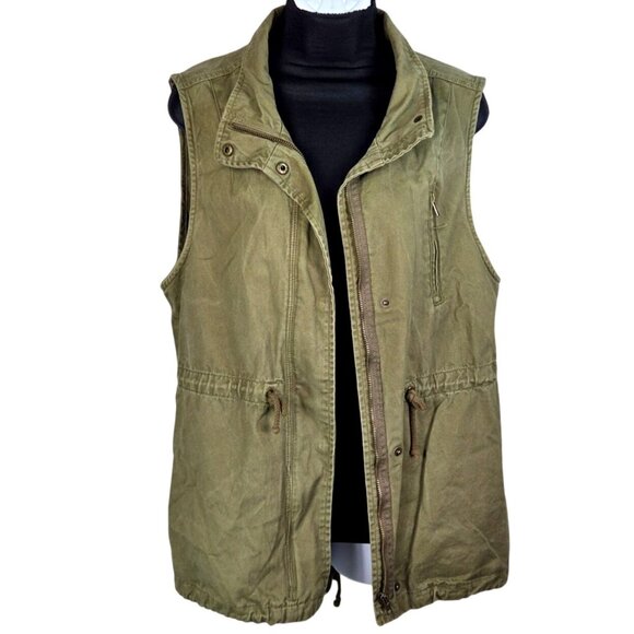 Per Se Army Green Cargo Vest Adjustable Waist Sleeveless Full-Zip Womens Sz Lg - Picture 3 of 10